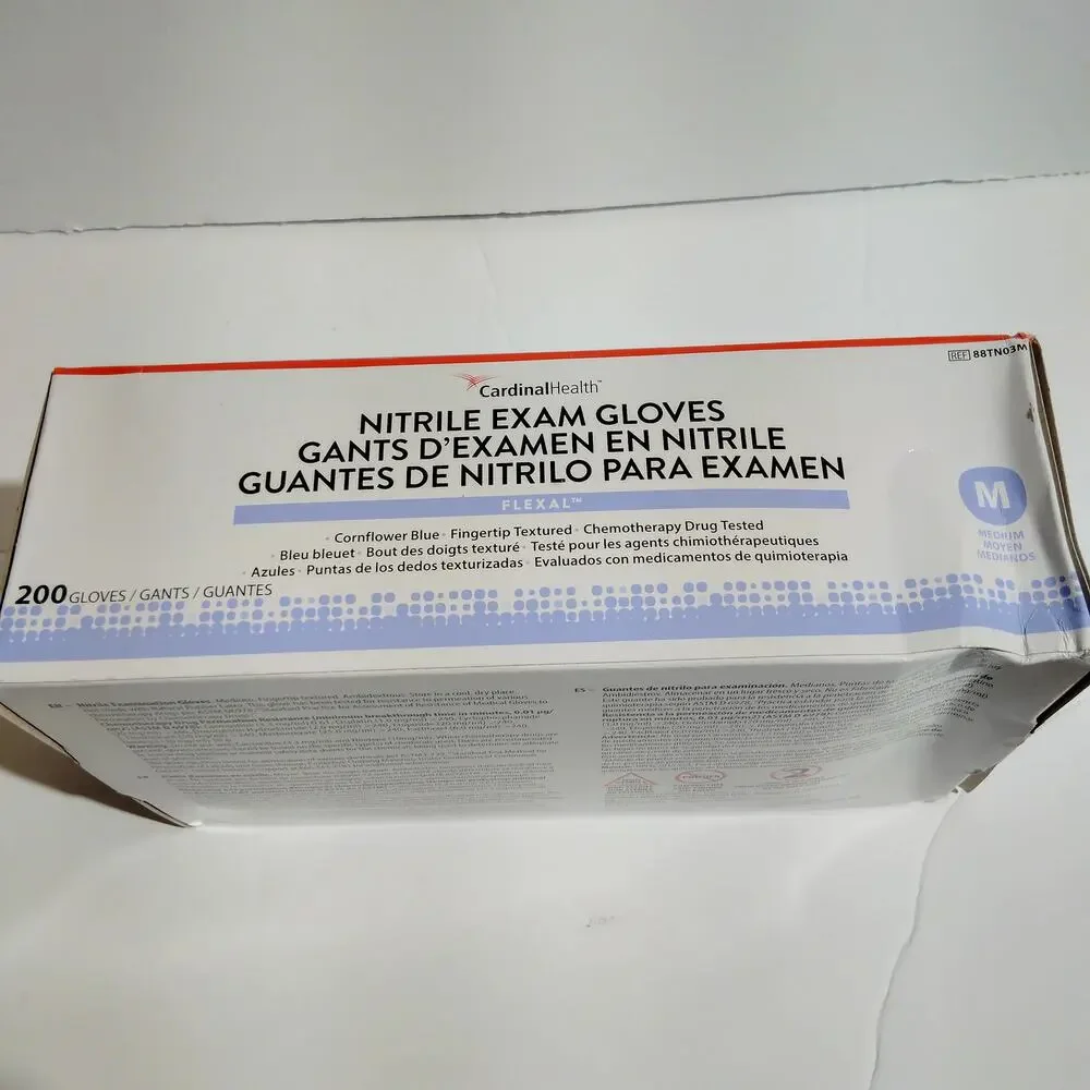Disposable Nitrile Gloves, M, Non‑Sterile, Powder‑Free, Latex‑Free, 1 Box of 200